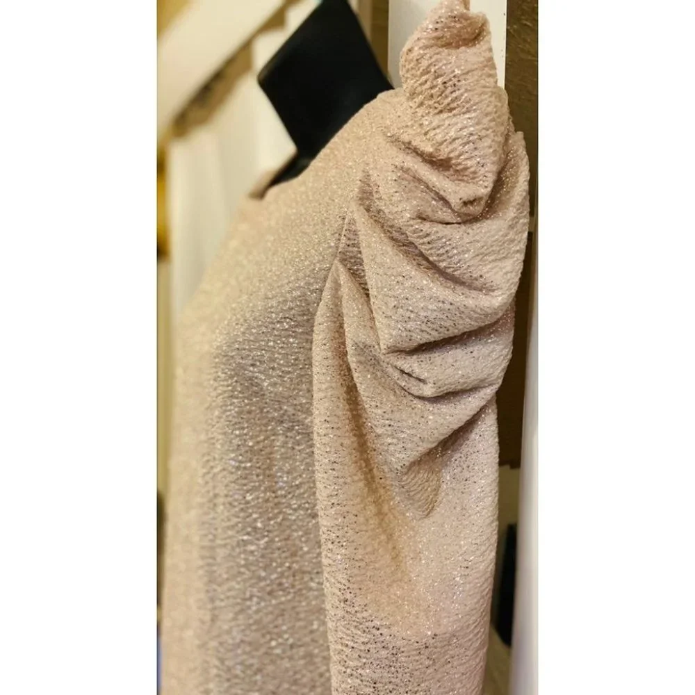 dress shirt puff gold beige ivory dress outfit - Picture 7 of 10